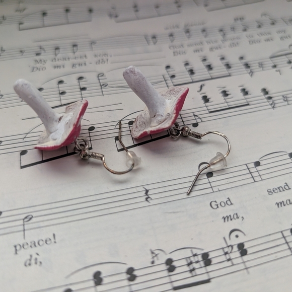 Pink and White Mushroom Earrings - Picture 6 of 13